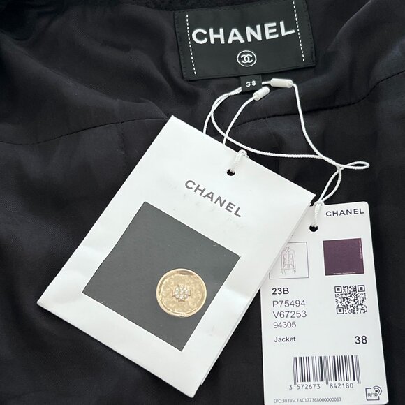 CHANEL 23B BLACK PRINT WOOL COAT JACKET SIZE FR 38 / US 6 NWTS! - Picture 14 of 16